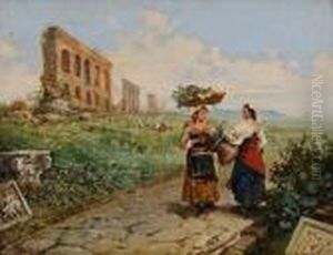 Campagna Romana Con Contadine Sullo Sfondodell'acquedotto Claudio by Pio Joris