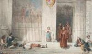 Capuchin Monks Outside A Church