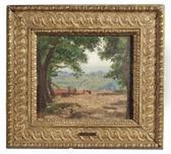Summery Landscape With Promenaders. Oil/canvas/cardboard, Signed - view 1