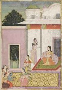 Krishna Comes to Visit Radha by Natthu