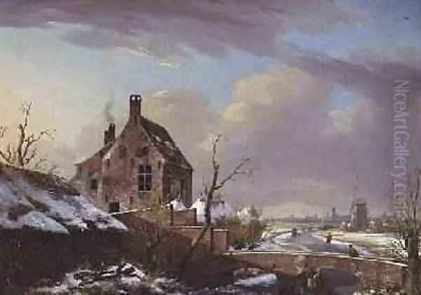 Winter Landscape with figures by a bridge - view 1