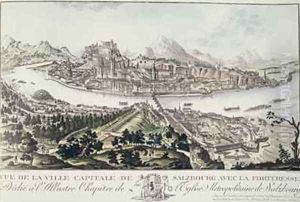 View of the Capital City and Fortress of Salzburg dedicated to the Illustrious Chapter of the Metropolitan Church of Salzburg 1791 by Naumann, Friedrich Gotthard