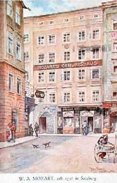 Postcard depicting the house in Salzburg where Wolfgang Amadeus Mozart 1756-91 was born 1912 - view 1