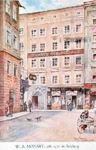 Postcard depicting the house in Salzburg where Wolfgang Amadeus Mozart 1756-91 was born 1912 by Hans Nowack