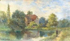 Fly-fishing before a watermill by George Parsons Norman