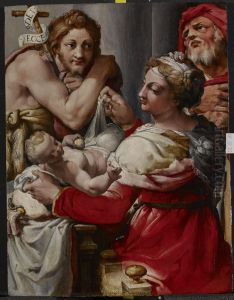 The Holy Family with St John the Baptist 1553-8 by (Giovanni Frencesco Bezzi) Nosadella