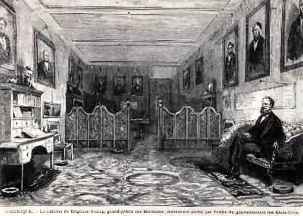 Brigham Young 1801-77 the High Priest of the Mormons in his Study illustration from Le Monde Illustre - view 1