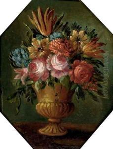 Parrot tulips, roses, chrysanthemums and other mixed flowers in an urn by dei Fiori (Nuzzi) Mario