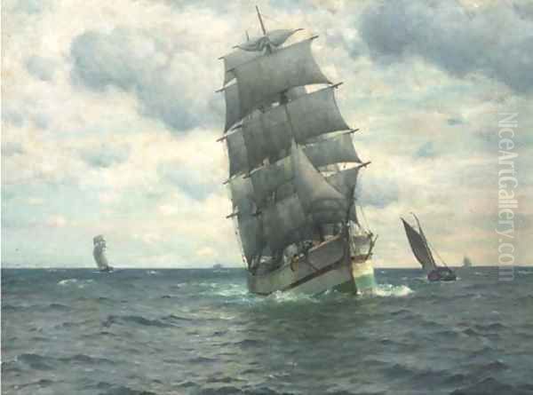 A barque under sail and running down Channel - view 1