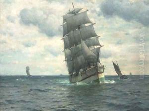 A barque under sail and running down Channel by William Edward Norton