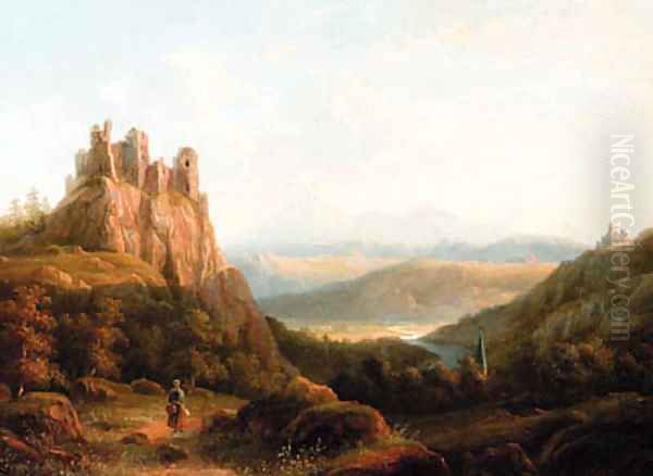 A ruin in a mountainous summer landscape - view 1