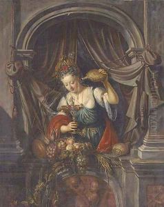 A lady pouring wine at a casement by Matthijs Naiveu