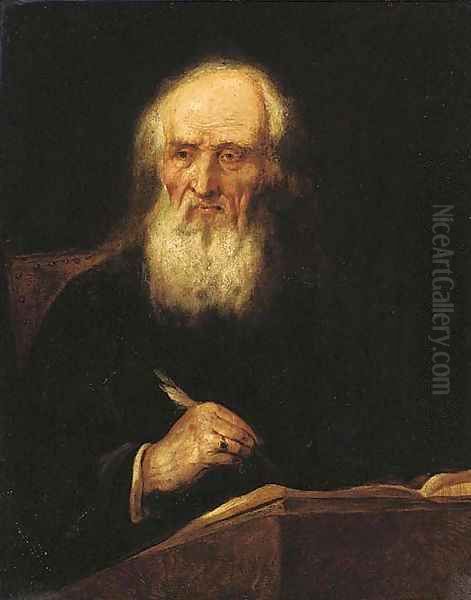 Portrait of an elderly man, seated half-length, writing in a book - view 1