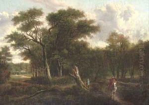 A traveller riding along a wooded track by Patrick Nasmyth