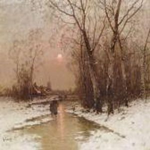 Sunset On A Winter Day by Johann Jungblutt