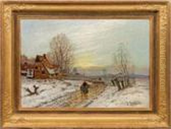 Niederrheinischewinterlandschaft Mit Blick Auf Ein Dorf - view 1