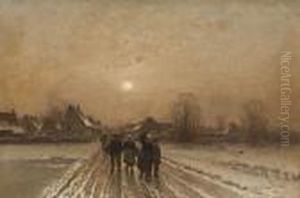 Winterlicher Dorfweg by Johann Jungblutt