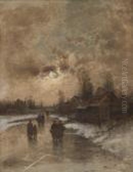 Winterliche Abendstimmung Mit Personenstaffage - view 1