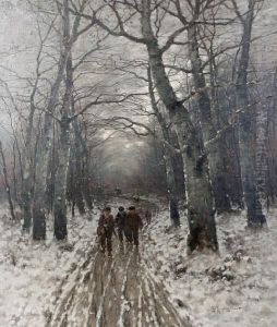 Homeward Bound On A Snowy Woodland Track by Johann Jungblutt