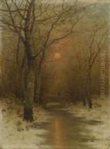 Winterlicher Bachlauf Im Abendlicht. by Johann Jungblutt
