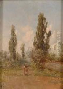 Suditalienische Landschaft Mit Landfrau. by Johann Jungblutt