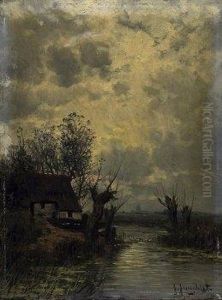 Oxbow Lake In Early Spring. Signed Bottom Right: J. Jungblut by Johann Jungblutt