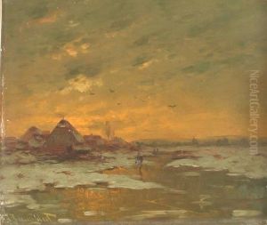 Winterlandschaft Am Niederrhein by Johann Jungblutt