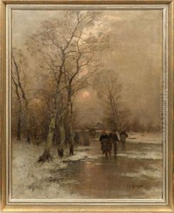 Niederrheinische Winterlandschaft Mit Eislaufern by Johann Jungblutt