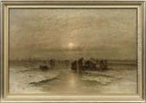 Hollandische Abendlandschaft Mit Eisfischern