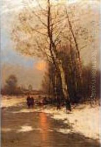 Dutch Winter Landscape by Johann Jungblutt