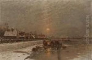 Winterabend In Einem Hollandischen
 Dorf. by Johann Jungblutt