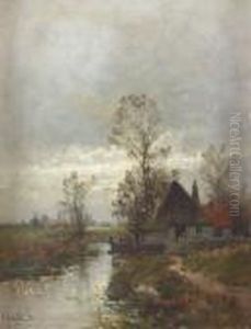 Abendliche Landschaft Mit Bauernhaus. Abendliche Landschaft Mit Bauernhaus.