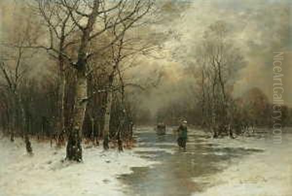 Winterabend. Signiert Unten Rechts: J. Jungblut. Ol Auf Leinwand. H 80; B 120 Cm. - view 1