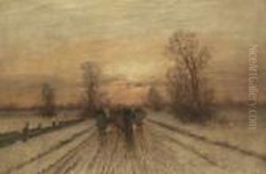 Abendlicher Heimweg In
Winterlandschaft. by Johann Jungblutt
