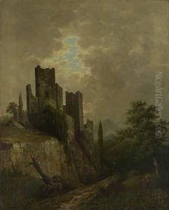 Aufreisender Himmel Uber Burgruine by Johann Jungblutt