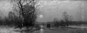 "abendliche Winterlandschaft Mit Figurenstaffage". Sign by Johann Jungblutt