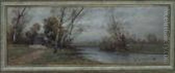Herbstlandschaft Mit Bachlauf. Auf Dem Weg Schafherde - view 1