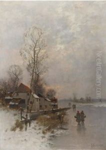 Walking Home On A Winters Day At Dusk by Johann Jungblutt