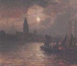 Moonlit Harbour by Johann Jungblutt