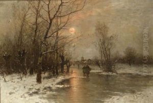 Peasants On A Frozen Waterway At Dusk