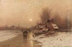 A Winter Landscape With Peasants Walking On The Ice by Johann Jungblutt