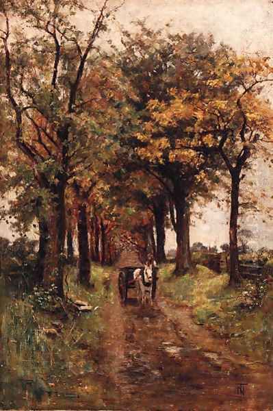 A Horse and Cart on a wooded Track - view 1