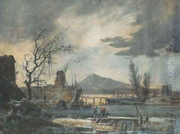 A harbour seen in winter, under a stormy sky - view 1