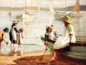 Children playing on the beach by Alice Hogarth Nicholson