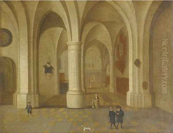 A church interior with elegant figure in the foreground - view 1
