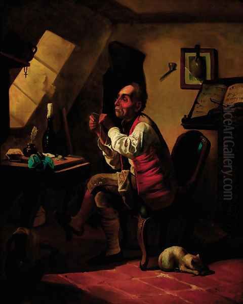 The musician darning his socks - view 1