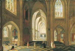 The interior of a Gothic cathedral looking east