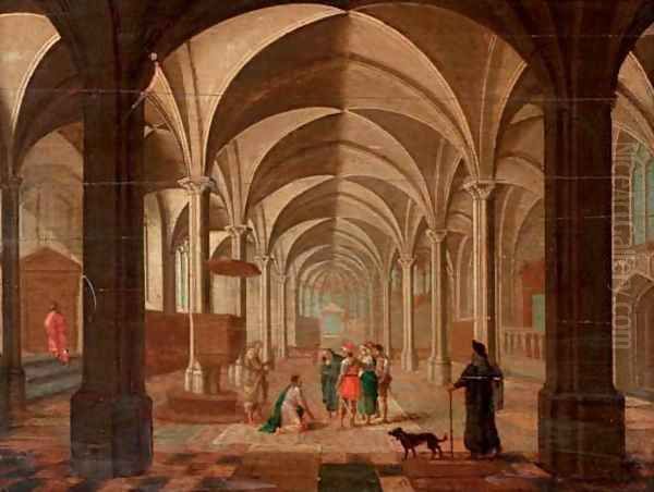 The transept of a gothic church with Christ and the Woman taken in Adultery - view 1