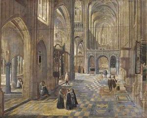 The interior of a Gothic church by Peeter, the Elder Neeffs