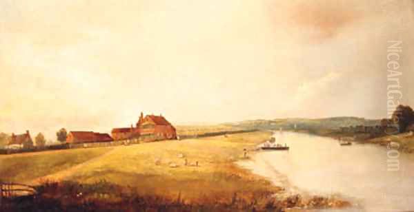 Figures Before A Country House With Figures In A Ferry - view 1